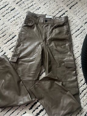 Abercrombie & Fitch Taupe Vegan Leather High-Rise Pants